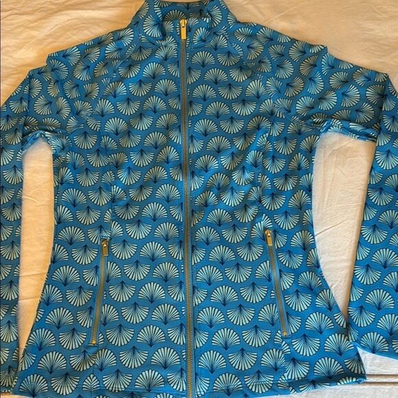 NWT Sigrid Olsen Woman’s Golf Tennis Full Zip Jacket in Blue Palm Fan Pattern. - Picture 1 of 9